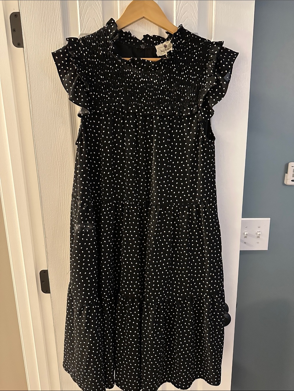 Women’s Black Polka Dot Ruffle Neck Dress